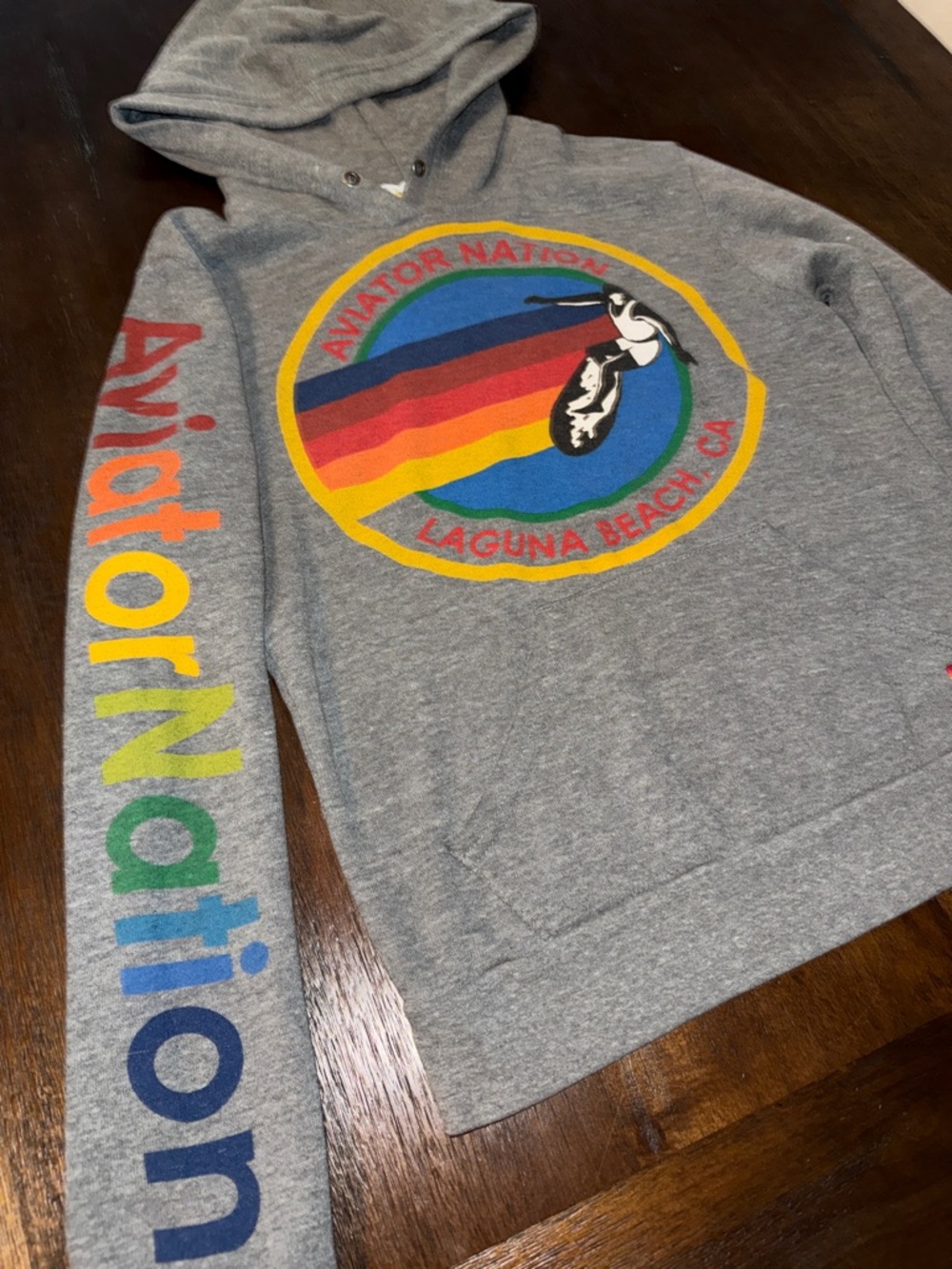 Aviator Nation Laguna Grey Hoodie with Rainbow Surf Logo XS - Picture 4 of 7